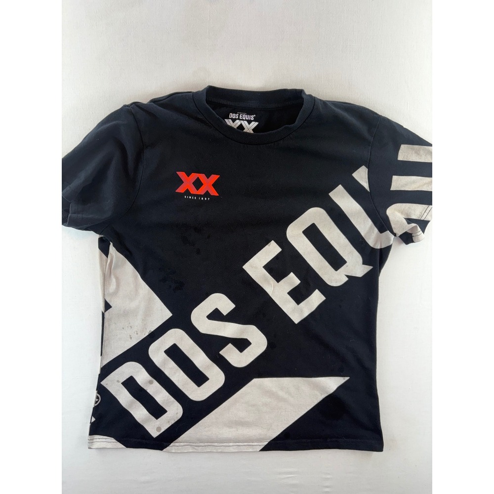 Dos Equis Beer T-Shirt Mens Large Black Graphic Promo Tee XX Logo Short Sleeve